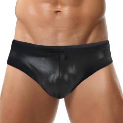 FEOYA Herren Badehose Badeslip Glänzende Sexy Low Rise Bademode mit Abnehmbarem Pad Wassersport Badeshorts Unterwäsche Stil 03 glänzend schwarz XL von FEOYA