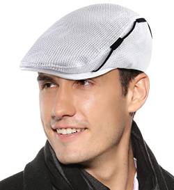 FEOYA Herren Barett Cap Sommer Atmungsaktive Mesh Flatcap Einstellbare Gatsby Newsboy Cap Outdoor Peak Flache Kappe Weiß von FEOYA