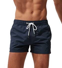 FEOYA Herren Beachshorts Reißverschlusstasche Strand Shorts Atmungsaktiv Badehose Badeshorts Schwimmhose Schwimmshorts Schnelltrocknend mit Verstellbarem Tunnelzug Wasserabweisend-Dunkelblau-L von FEOYA