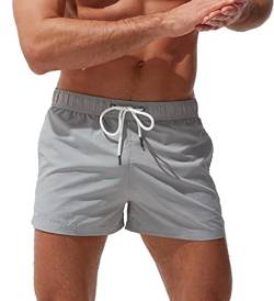 FEOYA Herren Beachshorts Reißverschlusstasche Strand Shorts Atmungsaktiv Badehose Badeshorts Schwimmhose Schwimmshorts Schnelltrocknend mit Verstellbarem Tunnelzug Wasserabweisend-Grau-L von FEOYA