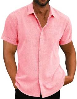 FEOYA Herren Hemd Kurzarm Freizeithemd Regular Fit Sommer Hemd Strandhemd Kurzarm Hemden Button Down Casual Leichte Sommer Strandhemden Tops Rosa XXL von FEOYA