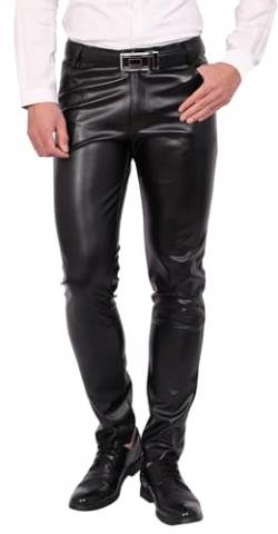 FEOYA Herren Kunstleder Hosen Slim Fit Stretch Hose aus PU Leder mit Taschen Faux Lederhose Lederjeans Lang Bikerhose Schwarz 32 Bleistifthose Enge Hose Elastisch Motorrad Cosplay Sommer Frühling von FEOYA