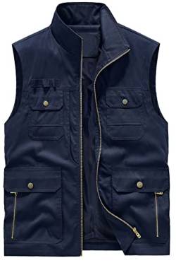 FEOYA Herren Outdoor Anglerweste mit Vielen Taschen Leichte Atmungsaktive Vest Laufweste Schnelltrocknend Ärmellos Jacke Multifunktionsweste Camping Weste A-Blau 5XL von FEOYA