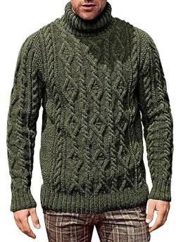 FEOYA Herren Rollkragenpullover Langarm Zopfmuster Strick Lässig Grobstrick Pulli Sweater Twisted Herbst Winter Strickpullover Armeegrün XL von FEOYA