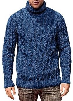 FEOYA Herren Rollkragenpullover Langarm Zopfmuster Strick Lässig Grobstrick Pulli Sweater Twisted Herbst Winter Strickpullover Tiefes Blau XL von FEOYA