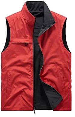 FEOYA Herren Sommer Outdoor Weste Freizeit Schnelltrocknende Anglerweste mit Vielen Taschen Fotografie Freizeitweste Trekking Wander Weste Camping Ärmellos Jacke Multifunktionsweste Rot 5XL von FEOYA