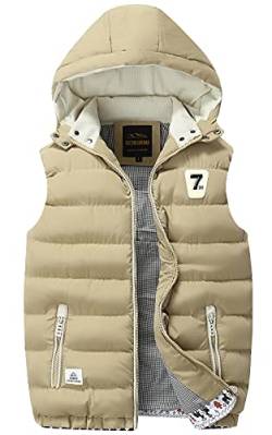 FEOYA Herren Steppweste Weste mit Reißverschluss Kapuzenweste Winterweste Daunenweste Outdoorweste Pufferweste Sportweste Übergangsweste Freizeitjacke für Männer-Khaki-5XL von FEOYA