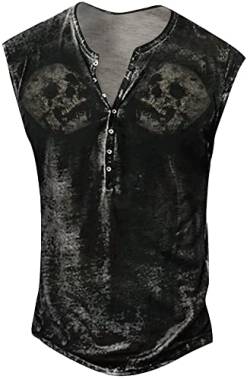 FEOYA Herren Tank Top Vintage Ärmellose Henley Shirt Casual Distressed Tank Tops mit Knöpfen Slim Fit Achselshirt BX03 L von FEOYA