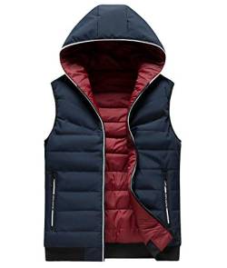 FEOYA Herren Winter Weste Steppweste Jungen Ärmellose Jacke Jacket mit Kapuze Übergangsjacke Bodywarmer Funktionsweste Sportweste Kapuzenweste-Dunkelblau-L von FEOYA