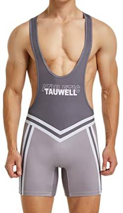 FEOYA Herren Wrestling Singlets Slim Fit Sport Bodysuit Aktives Training Wrestling Leotard Gewichtheben Jumpsuits Bequemer Sitz Atmungsaktive Turnhalle Ärmellose Boxershorts A-Grau L von FEOYA