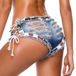 FEOYA Hotpants Damen Jeans Sexy Hotpants Damen Blau Sexy Hotpants Damen Sommer String Jeans Low Waist Sexy String Shorts Nacht Club Jeans Shorts Damen Sexy Kurz S von FEOYA