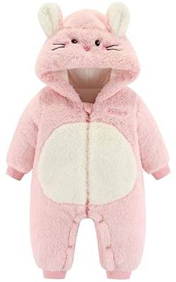 FEOYA Junge Geburt Warme Baumwolle Schneejacke für Baby Jumpsuit Babykleidung Strampler Kleinkind Oberbekleidung Tier Kapuze Hase Mädchen Winter Rosa 12-18 Monate von FEOYA