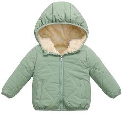 FEOYA Kapuzenjacke Kindermantel Kleinkind Jungen und Mädchen Mantel Kapuze Kleidung Polyester Baumwolljacke Winter Herbst Wolle Coat Baby Jacke Dicke Warme Grün 18-24 Monate von FEOYA