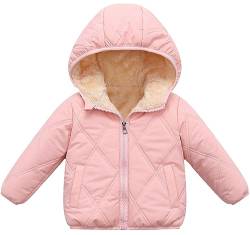 FEOYA Kapuzenjacke Kindermantel Kleinkind Jungen und Mädchen Mantel Kapuze Kleidung Polyester Baumwolljacke Winter Herbst Wolle Coat Baby Jacke Dicke Warme Rosa 3-4 Jahre von FEOYA