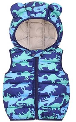 FEOYA Kinder Daunenweste Winter Kapuzenweste Jungen Maedchen Weste Ärmellos Winterjacke Blau 120cm von FEOYA