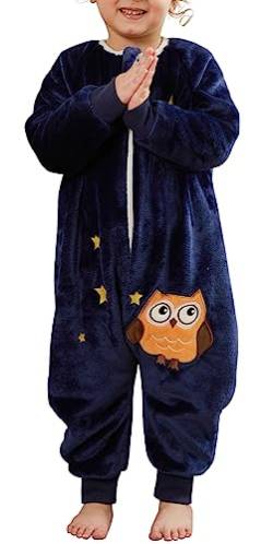 FEOYA Kinder Schlafsack mit Ärmeln Baby Schlafsack Flanell Pyjama Junge Mädchen Winter Herbst Cartoon Schlafanzug Tier Kostüm Set Neugeborenes Blau 3-4 Jahre von FEOYA