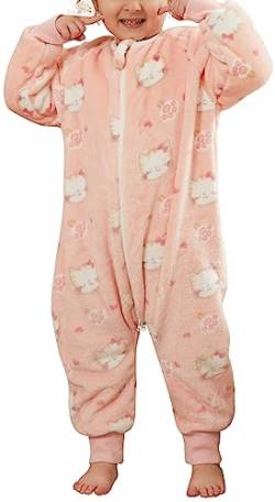 FEOYA Kinder Schlafsack mit Ärmeln Baby Schlafsack Flanell Pyjama Junge Mädchen Winter Herbst Cartoon Schlafanzug Tier Kostüm Set Neugeborenes Rosa 2-3 Jahre von FEOYA