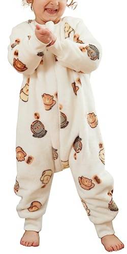 FEOYA Kinder Schlafsack mit Ärmeln Baby Schlafsack Flanell Pyjama Junge Mädchen Winter Herbst Cartoon Schlafanzug Tier Kostüm Set Neugeborenes Weiß 2-3 Jahre von FEOYA