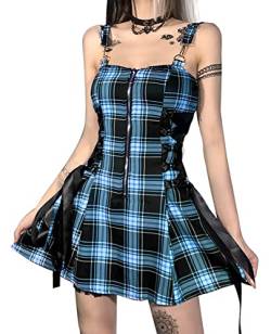 FEOYA Kleid Damen Lässiger Kurz Schnüren Sie Sich Gothic Goth dressTartan Gothic Goth dressRock Sommer Plaid Print Mini Kleider Cosplay Halloween Kostüm Damen - L von FEOYA