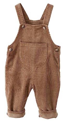 FEOYA Kleinkind Bodysuit Unisex Kind Cord Latzhose Gerippter Samt Arbeitshose Hosenträger Taschen Overall Hosen Jungen Mädchen Knöpfe Outfit Neugeborenen Latzhose Frühling Herbst Braun 85 von FEOYA