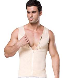 FEOYA Kompressionsunterwäsche Figurformendes Unterhemd Zipper Herren Tank Sport Fitness Bodyshaper Top Bauchweg Body Shaper für Männer-Beige-M von FEOYA