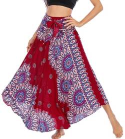 FEOYA Lang Boho Rock Damen Gedruckter Maxi Rock Dehnbarer Kleider Freizeit Urlaub Sommerrock Strandkleider - Muster 30 von FEOYA