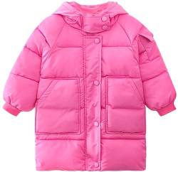 FEOYA Lange Daunenjacke aus Baumwolle mit Kapuze Mäntel für Jungen Winter Gefüllte Baby kleidung für Mädchen jacken Kinder Polyester Coat Reißverschluss Knopf Taschen Rosa Rot 110 von FEOYA