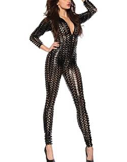 FEOYA Leder Jumpsuit Wetlook für Damen Jumpsuit Bodysuit Nachtwäsche CLUB Kostüme Catsuit Catwomen Kleidung Nacht Mode PU von FEOYA