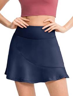 FEOYA Mädchen Tennisrock mit Hose 2 in 1 Sportrock für Tennis Golf Sommer Minirock Stretchy Sport Skirt Herstellergröße M/DE Größe 34 - A-Navy von FEOYA
