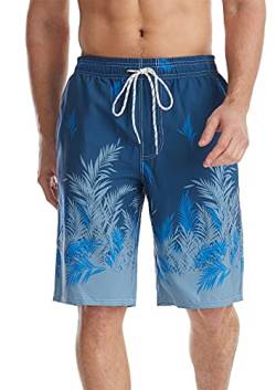 FEOYA Männer Badeshorts Block Swim Shorts Knielang Badehose Beduckte Muster Shorts Strand Kurze Hosen Schnelltrocknende Kordelzug Training Sporthose Mit Taschen-Muster 6-L von FEOYA