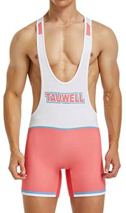 FEOYA Männer Einteilige Wrestling Singlet Wrestling Singlets Athletische Unterstützer Slim Fit Sport Bodysuit Bauchkontrolle Wear Gym Ärmellose Active Wrestling Trikot Gewichtheben Jumpsuits C-Pink M von FEOYA