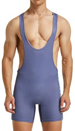 FEOYA Männer Wrestling Einteiliger Anzug Wrestling Singlets Athletische Unterstützer Slim Fit Sport Bodysuit Bauchkontrolle Wear Gym Ärmellose Triathlon Powerlifting Kleidung B-Blau L von FEOYA