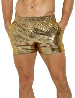 FEOYA Metallic Shorts Herren Shiny Kurze Hose Party Gold Silber Glänzende Kurze Hose für Mann Elastische Taille Sport Gym Pailletten Boxershorts 01 Gold L von FEOYA