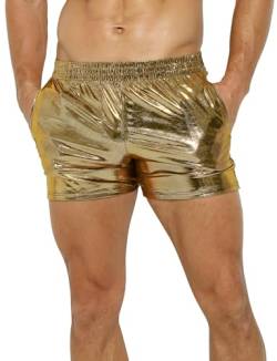 FEOYA Metallic Shorts Herren Shiny Kurze Hose Party Gold Silber Glänzende Kurze Hose für Mann Elastische Taille Sport Gym Pailletten Boxershorts 01 Gold XL von FEOYA