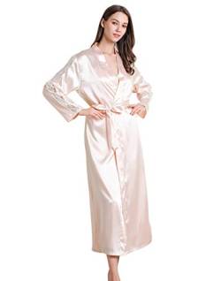 FEOYA Nachtkleid mit Morgenmantel Damen Satin Negligee Lang und Kimono Sleepwear 2 Stück Set Pyjama Robe Nachthemd mit Kimono Damen XL Champagner von FEOYA