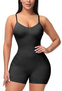 FEOYA Nahtlose Shapewear für Frauen Bauchkontrolle Taillentrainer Bodysuit Butt Lifter Body Shaper Shorts Ganzkörperformer All-in-One Butt Lifter Bodysuit Shorts Schwarz L von FEOYA