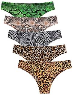 FEOYA Pack 3er / 5er Damen Baumwollstrings Thongs G-String Tanga Sexy mit niedriger Taille Atmungsaktive Unterwäsche Slips mit Leopardenmuster von FEOYA
