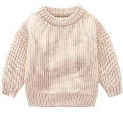 FEOYA Pullover Baby Kleinkind Neugeborene Jungen Mädchen Strickpullover Lose Langarm warme Kleinkinder Sweat Shirt Herbst Winter Kleidung Unisex Outwear Beige 3-6 Monate von FEOYA