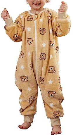 FEOYA Pyjama Junge Mädchen mit Ärmeln Baby Schlafsack Flanell Kinder Schlafsack Winter Herbst Cartoon Kostüm Tier Schlafanzug Set Neugeborenes Braun 4-5 Jahre von FEOYA