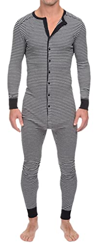 FEOYA Schlafanzug Overall Herren Winter Thermounterwäschesets für Herren Jumpsuit Strampler Herren 3XL von FEOYA