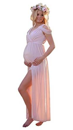 FEOYA Schwangere Frauen Fotografie Schwanger Kleid Maternity Foto Shoot Maxikleid Kleid Umstandskleid Chiffon Kleid Schwangerschaftskleider-Rosa-S von FEOYA