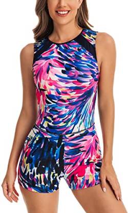 FEOYA Schwimm Einteiler Damen Sommer Swimsuit Beachwear Strand Badebekleidung Tank Top Bademode Hersteller L/DE-Größe 40-42 - Muster 14 von FEOYA