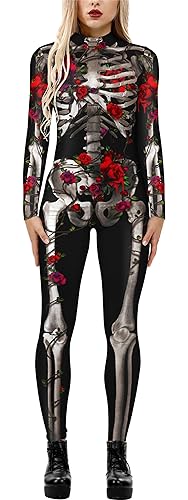 FEOYA Skelett Kostüm Damen Herren Halloween Kostüme Cosplay Overall Bodysuit Halloween Kostüm Damen Karneval Kostüme Cosplay - M von FEOYA