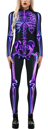 FEOYA Skelett Kostüm Damen Jumpsuit Clubwear Halloween Karneval Cosplay Bodysuit von FEOYA