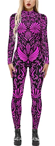 FEOYA Skelett Overall Halloween Kostüm Damen Jumpsuit Knochen Skeleton Anzug Karneval Fasching Skelett Cosplay - XL von FEOYA