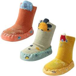 FEOYA Socken Rutschfeste Babyschuhe Boden Socken Baumwolle Mädchen Creeper Socken Tier Jungen Gedruckte Socken Kinder Indoor Kinderschuhe 3-Paare 12-18 Monate von FEOYA