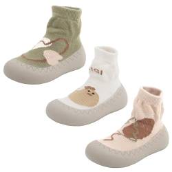 FEOYA Sockenschuhe Anti-Rutsch Baby Boden Socken Gummi Weiche Unterseite Baumwolle Mädchen Kriecher Strümpfe Tier Jungen Gedruckte Krabbelsocken Kinder 3 Paare 12-18 Monate von FEOYA