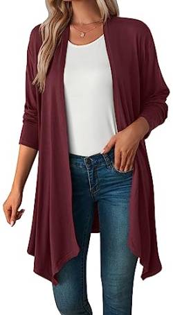 FEOYA Sommer Mantel Langarm Damen Strickjacke Lang Leichter Lockere Jacke Cardigan Dünne Elegante Blusen Knit Long Cardigan M von FEOYA