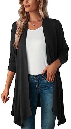 FEOYA Sommer Mantel Langarm Damen Strickjacke Lang Leichter Lockere Jacke Cardigan Dünne Elegante Blusen Knit Long Cardigan M von FEOYA