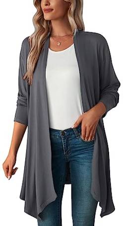 FEOYA Sommer Mantel Langarm Damen Strickjacke Lang Leichter Lockere Jacke Cardigan Dünne Elegante Blusen Knit Long Cardigan XXL von FEOYA